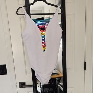 Bleu Rod Beattie White  One Piece Swimsuit Sz 14